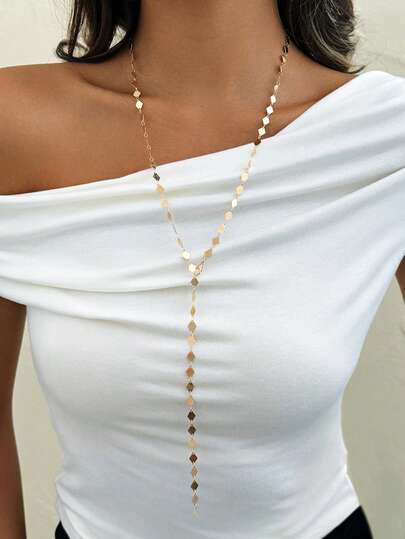 1 pieza Collar en forma de diamante minimalista y elegante, de alta gama, sofisticado y versátil con cadena larga de serpiente en forma de Y ajustable, adecuado para mujeres en fiestas, vacaciones románticas, citas con amigos, desfiles de moda, bares, viajes, oficina diaria, vacaciones, baile, ropa de playa