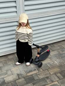 DAZY 女童针织保暖连帽条纹卫衣，秋季服装 - 黑與白 - 查看 4