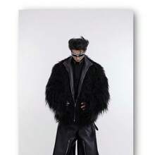 2025 New Model, Autumn And Winter Niche Anti-Mink Heavy Thickened Jacket, Solid Color Medieval Corrugated Long-Haired Leather Cotton Clothing - 黑色 - 查看 3