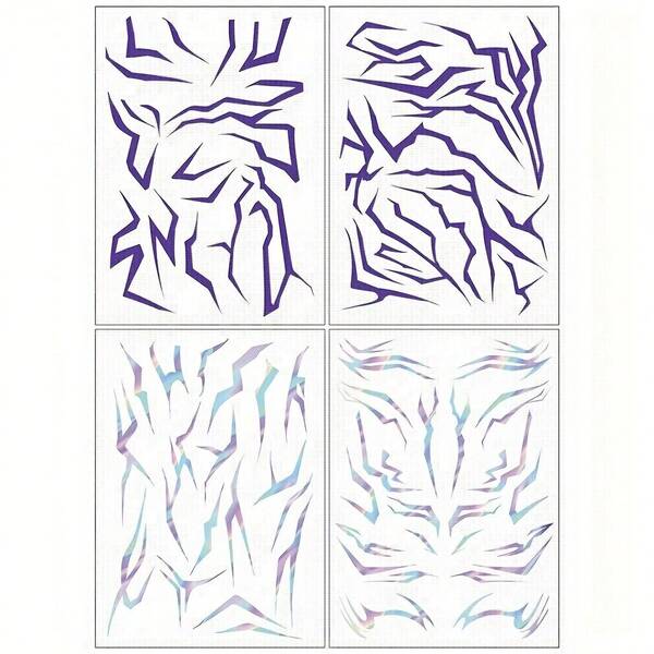 4 piezas Tatuajes temporales de anime de película de color púrpura para cosplay de baile, pegatinas de tatuajes de cosplay, accesorios de utilería, transferencia de agua (púrpura)