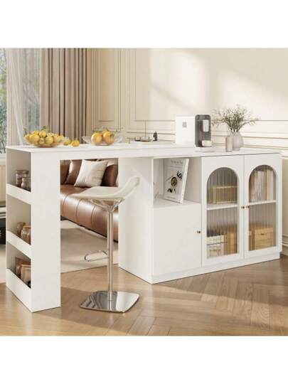 360° Rotating Bar Tafel (Main Body 120 40 97 Cm), Moderne Wit Dining Furniture, Multifunctional Storage Cabinet Glass Door