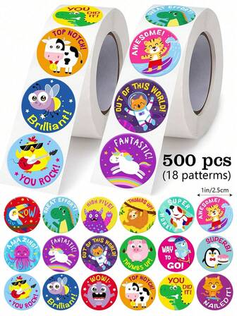 Kırtasiye, Scrapbooking, Öğretmen Teşviki, Hediyeler, Kartlar, Şenlik Dekoru, Kendin Yap Etiketleri ve Su Geçirmez PVC Çıkartmalar İçin 1 Rulo Karikatür Hayvan Çıkartmaları