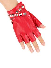 1 par de guantes sin dedos de estilo punk con correa hueca y remaches, guantes de piel de PU sexy sin dedos para hombres y mujeres, adecuados para exteriores, casual, fiesta, actuación