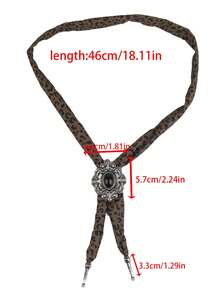 1pc Exclusive High-End Bolo Tie, Leopard Print Silk Scarf, Long Sweater Chain, Tiger Eye Stone Rhinestone Alloy Pendant Necklace
