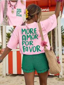 Women's Casual Graphic Short Sleeve T-Shirt, Streetwear Style, Cute Summer Top, ChristmasPrinted Round Neck Short Sleeve Women's Tee - Daily Casual, S - 粉紅色 2 - 查看 6