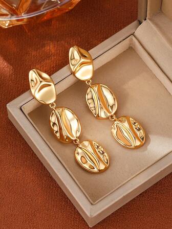 1 对女士时尚珠宝，轻盈奢华不对称光滑椭圆形吊坠耳环，经典女士配饰，时尚单品，送给爱人的礼物，生日、节日、纪念品、日常佩戴，天鹅绒袋包装