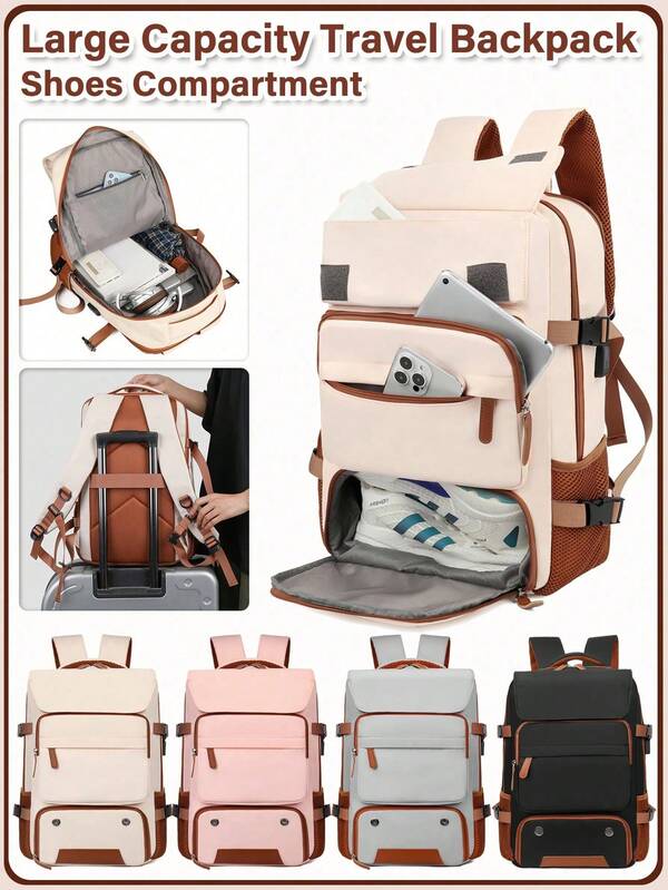 1 pieza Mochila de viaje minimalista y retro con múltiples compartimentos y puerto de carga USB. Diseño resistente al agua y expandible. Bolso perfecto con múltiples bolsillos para entornos profesionales tanto para mujeres como para hombres. Mochila de negocios con compartimento para zapatos. Mochila de viaje de gran capacidad con correa para equiptalla grande, más portátil.