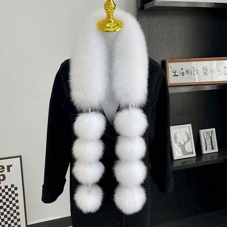 Bufanda de felpa con hebilla magnética para mujer, elegante, de color liso, cálida, para invierno, con cuello peludo, versátil, para uso diario. - lechoso - Ver 1