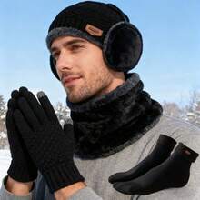 7-Piece Winter Warmth Set - Knitted Hat, Thickened Gloves, 2-Layer Fleece Earmuffs, And Snow Socks, Suitable For Outdoor Exploration - Dark Grey - View 1