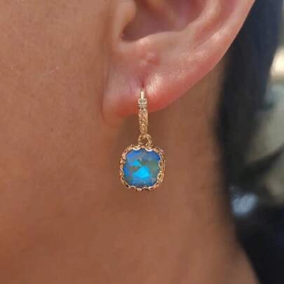 1 Pair Elegant Blue Square Pendant Earrings For Women