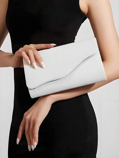 1pc YMI STYLE Women's Elegant Velvet Evening Clutch Bag, Minimalist White Urban Ladies Envelope Handbag, Fashionable Flap Formal Party Bag Suitable For Weddings, Formal Events, Galas, Christmas Parties, Comes With Metal Chain Strap