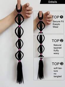 合成泡泡扭马尾高弹力假发女童辫子黑色马尾假发儿童1件 - 彩色 - 查看 5