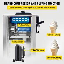 Máquina de helado comercial 5.3 a 7.4 gal por hora Servicio suave con pantalla LED Limpieza automática 3 sabores Perfecto para restaurantes Snack Bar, 2200W, Astilla - 7,4 galones - Ver 4