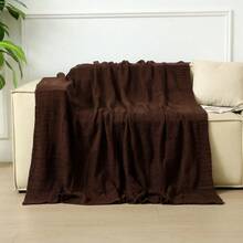 Manta de punto acogedora con detalle de volantes para todas las estaciones, multiusos y cómoda para acampar, sofá, tomar el sol y siestas, manta de punto con ribete de volantes, manta de camping - café - Ver 5