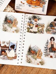 1套暖色调风景PET贴纸，风景人物拼贴画，剪贴簿DIY装饰材料 - 彩色 - 查看 9