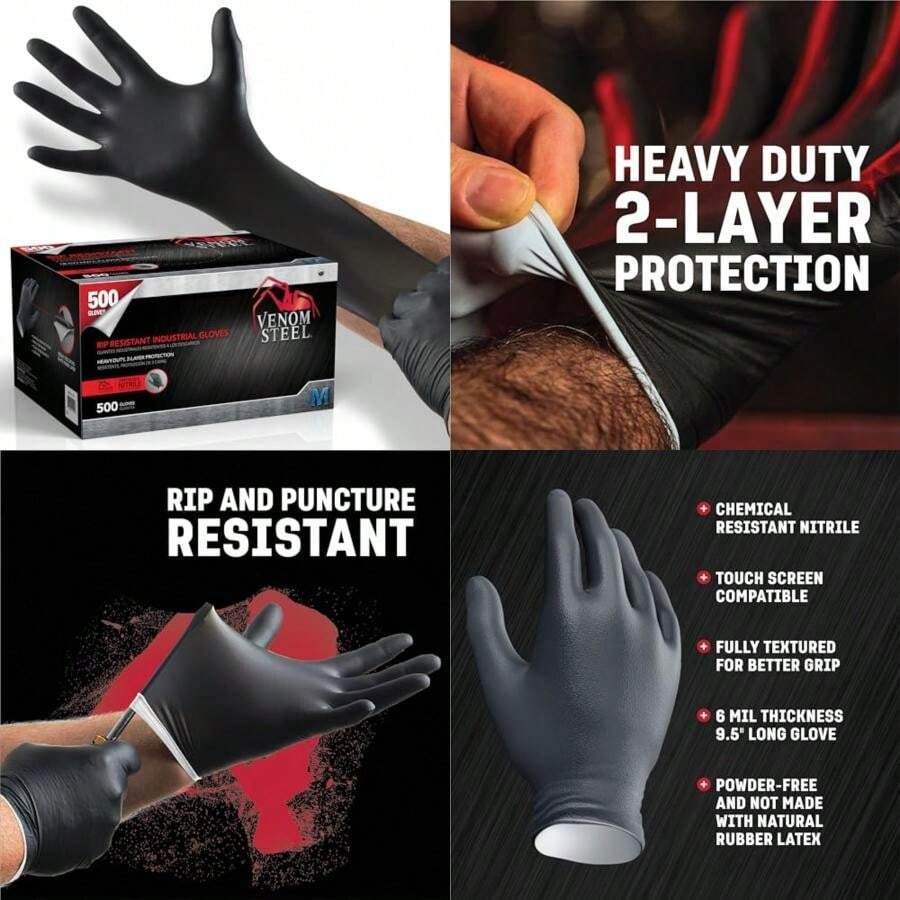 Steel Premium Industrial Nitrile Gloves, (Paquete de )(M (Paquete de 500) 500) - Tipo 5 - Ver 1