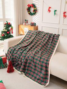 1pc Vintage American Style Plaid Multi-Purpose Anti-Slip Sofa Cover Blanket With Tassels, Suitable For Christmas And Holidays