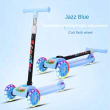 Un scooter de clics ajustable con mangos suaves, tubos verticales y pedales con seis tipos de iluminación. La rueda PU ensanchada está equipada con iluminación, lo que lo convierte en un scooter versátil para niños. - Azul - Ver 3