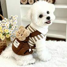 1 件秋冬保暖条纹背带裤，宠物衣服，厚实柔软的狗外套，泰迪/熊猫小狗服装，保暖过冬