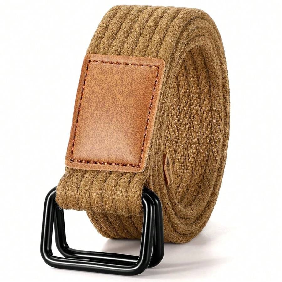 JASGOOD Men Canvas Double Ring Belt Plus Size Men Cloth Casual Belt For Jeans Pants{"Color_name":"Khaki(Canvas)","Size_name":"FitsWaistSize45\"-50\""} - 多色27 - 查看 1