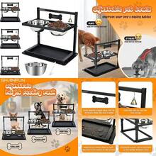 Cuencos elevados para perros, soporte elevado de altura ajustable para perros (de 3.5 a 11 pulgadas), con comedero lento, estación de alimentación para perros con organizador de almacenamiento y cesta(perros grandes) - Tipo 8 - Ver 1