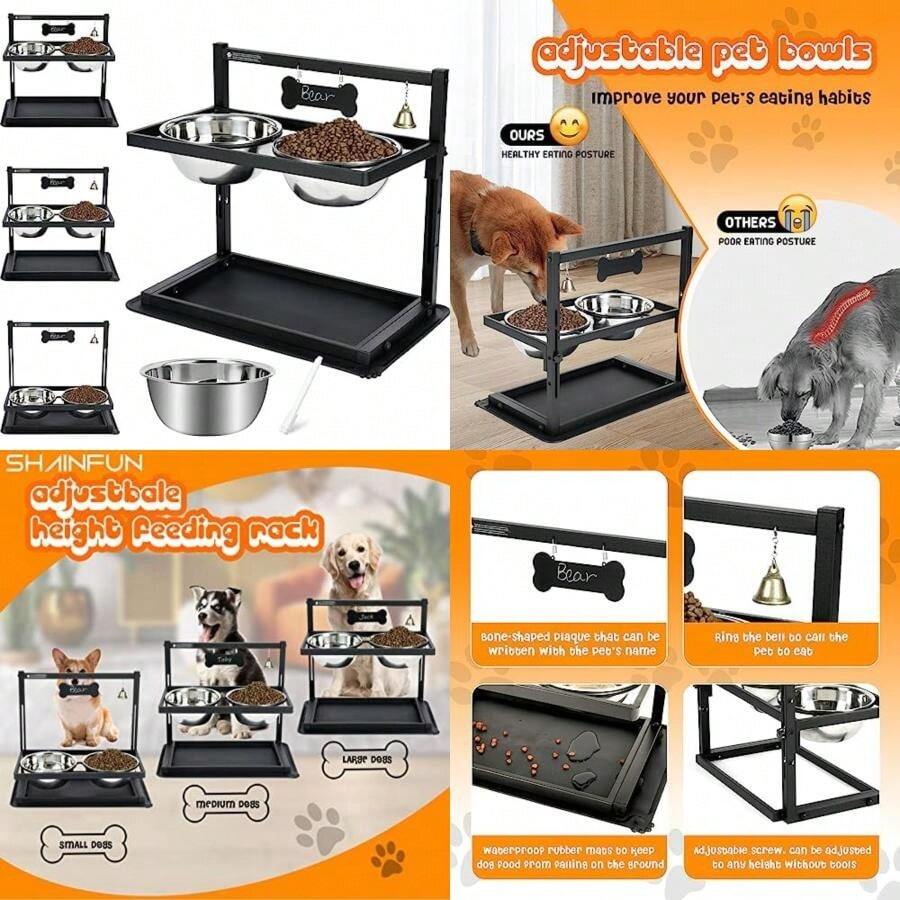 Cuencos elevados para perros, soporte elevado de altura ajustable para perros (de 3.5 a 11 pulgadas), con comedero lento, estación de alimentación para perros con organizador de almacenamiento y cesta(perros grandes) - Tipo 8 - Ver 1