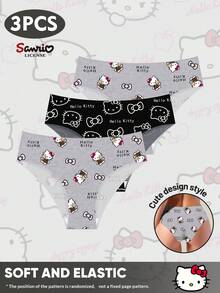 Sanrio 3pcs/Pack Sanrio Kitty Low-Rise Printed Seamless Briefs For Women