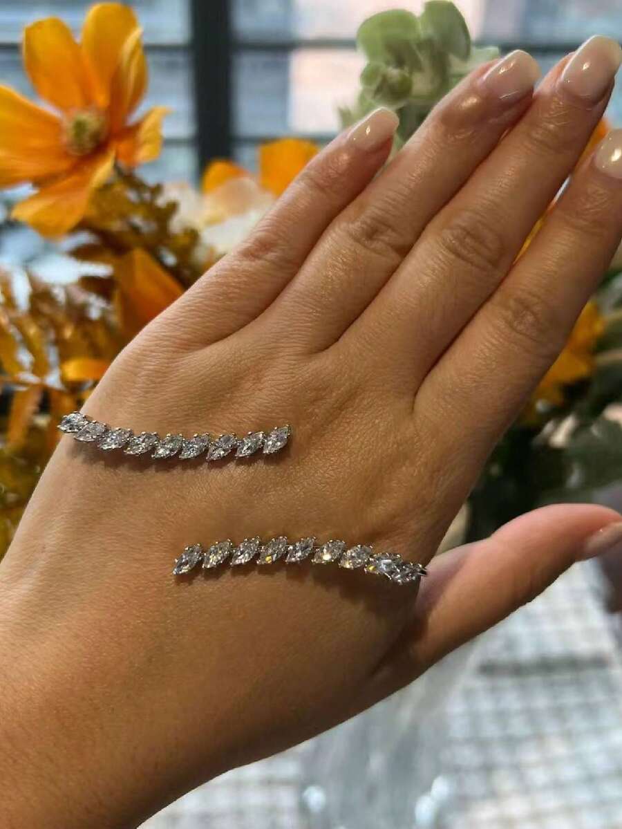 1pc Zirconia Adjustable Bracelet, Personalized Heavy-Duty Jewelry Accessory For Women - Silver - View 1