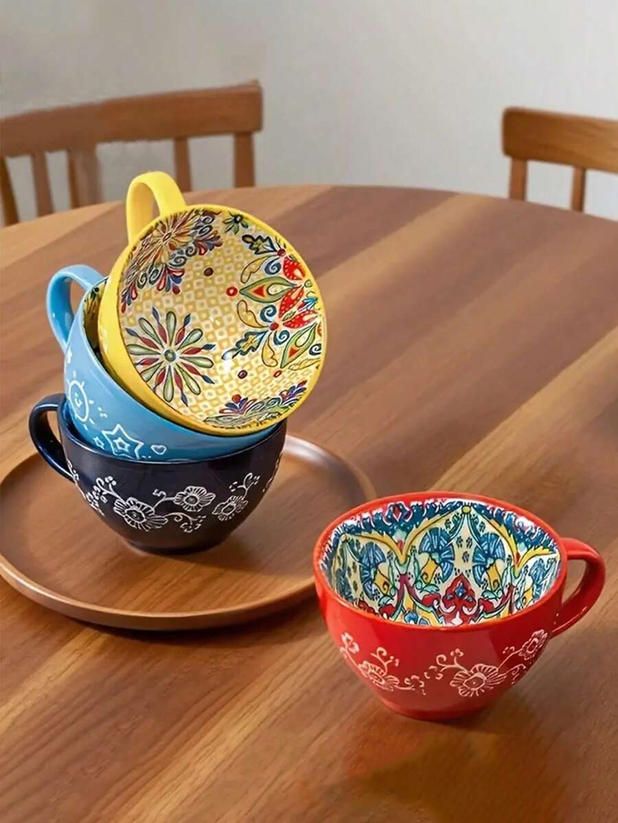 1 chiếc cốc sứ kiểu Bohemia, chất lượng cao và dung tích lớn! Phiên bản gia đình 400ml, thích hợp đựng sữa, yến mạch, cà phê, dùng được trong lò vi sóng, tiện dụng và phong cách, phục vụ đồ uống, vật dụng cần thiết trong nhà bếp, thiết kế cổ điển, đồ uống thời trang, sứ bền, sứ chất lượng cao, cốc đa năng, đồ uống đa dụng, vật dụng cần thiết trong nhà bếp. - Nhiều màu - Xem 1