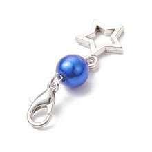 10 pezzi, 10 colori, ciondoli a forma di stella in lega, perle acriliche e moschettoni a gancio per decorazioni di borse, colori misti, 37,5 mm, 1 pezzo per colore