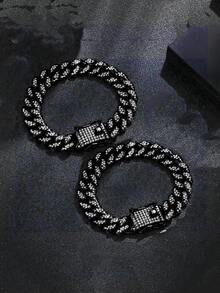 2 piezas Conjunto de collar y pulsera de alta calidad de estilo hip hop, collar de eslabón cubano brillante y pulsera, joyería hip hop con diamantes, diseño de lujo adecuado para hombres y mujeres, accesorios para el cuello y la muñeca, diamantes brillantes - multicolor - Ver 26