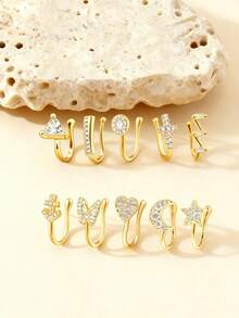 6/8/10pcs Gold-Plated Faux Nose Piercing Clip Set With Micro-Inlaid Cubic Zirconia, U-Shaped Nose Rings In Demon Eye / Lightning Designs, Versatile Nose Accessories For Festivals, Halloween, Parties, Daily Wear, Women's Gift