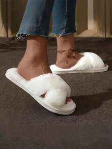 Women's Fashionable Fluffy Slippers, Soft And Lightweight Indoor Home Slippers, Quiet Carpet Slippers, Woolen Shoes