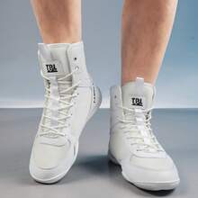 Men's Wrestling Shoes, High-Top Combat Boxing Shoes, Training Shoes, Kickboxing Boots, Muay Thai Shoes, Fitness Martial Arts Shoes, High-Quality Men's Professional Sports Shoes, Comfortable Anti-Slip Durable Breathable Ankle Support Shoes With Textured Soles - White - View 4