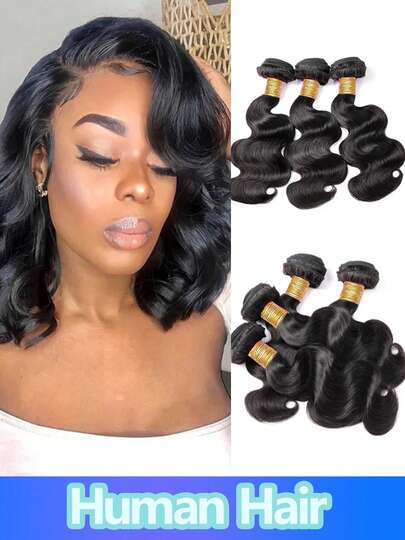 1 pieza Cabello a granel de onda corporal, cabello humano real sin procesar, cabello virgen crudo, extensiones de cabello corto de onda suelta, paquetes de cabello natural negro para uso diario de mujeres