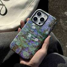 Monet Water Lilies Design Glossy 2-In-1 Phone Case, Compatible With 17, 17 Pro, 16, 6 Pro, 15P, 13, 12, XS, 8 Plus,, Protective Phone Cover, Fashionable Shell, Glossy Surface, Monet-Inspired Design, Handcrafted Details, High-Quality Embroidery Protective Cover, Exclusive For Creative Professionals And UsersSuitable For IPhone 17 Air - 白色 - 查看 5