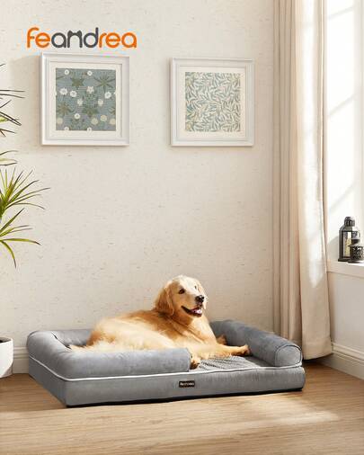 Orthopedic Dog Bed, Dog Sofa With Sides, Removable Washable Cover, 106 X 76 X 18 Cm, Non-Slip Bottom, Light Grey