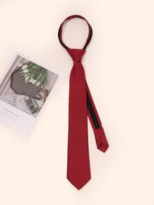 1pc Black Zipper Tie, Plaid Zipper Design, Fashionable & Versatile Accessory, Suitable For Daily, Commute, Men & Women, Styling