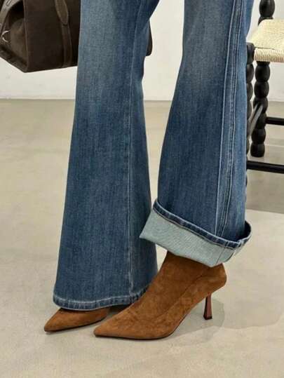 2025 Autumn/Winter New European & American Pointed Toe High Heel Short Boots, Slim Fit Patchwork Ankle Boots, Retro Brown Short Boots,Kitten Heels