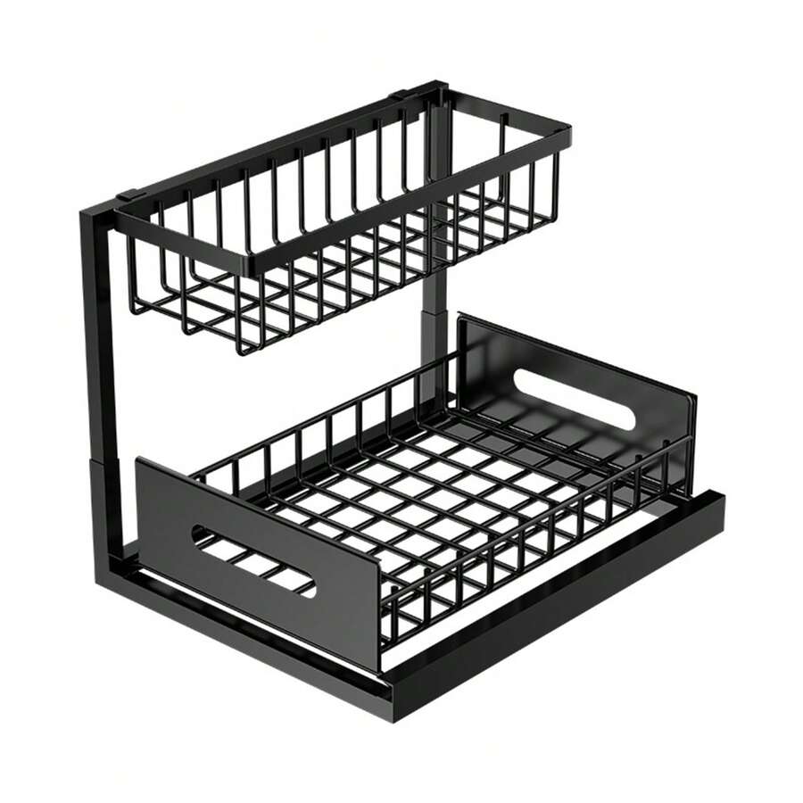 Organizador De Especias Extraíble Para Armarios De 2 Niveles - Negro - Ver 1