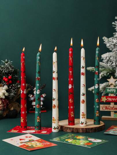 1 Pair Random Pattern Candle Decor, Romantic Atmosphere High-End Prop For Photography, Suitable For Christmas Tree, Snowflake, Gingerbread Man, Reindeer, Santa Claus, Wreath, Apple, Christmas & New Year Holiday Commemorative Gift For Family And Friends, Christmas Decorations, Christmas Gifts