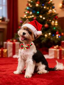 2pcs Christmas Pet Fluffy Necklace & Collar Decorations, Limited Edition Pet Accessories, Christmas Costume Accents, Fluffy Bow Collars For Small Dogs And Cats