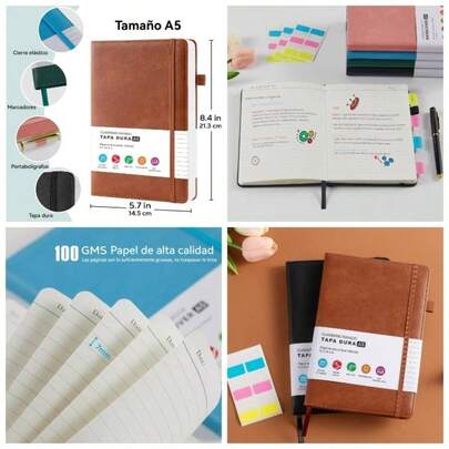 Cuaderno Tapa Dura A5 Para Escribir, Paquete De 2 Diarios, Cuaderno De Cuero, Papel Rayado De G, Para El Trabajo, La Escuela, Notas Y Diarios. Negro+ Verde