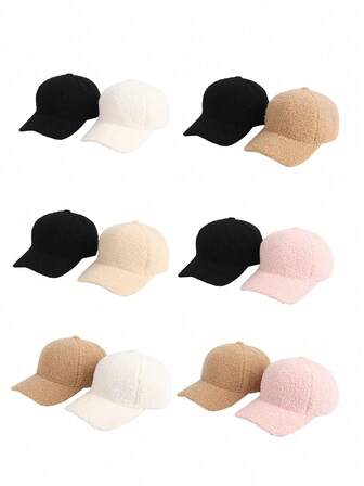 2pcs Women's Autumn/Winter Fuzzy Textured Baseball Cap, Adjustable Holiday Couple Casual Outdoor Sports Cap, Suitable For Cycling, Sightseeing, Travel, Street, Party