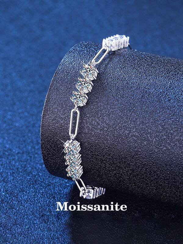 BLOVEMEE 1pc Luxury 925 Sterling Silver 4.5 Carat Moissanite Bracelet, Suitable For Women's Daily Wear, Party, Holiday, Valentine's Day, Mother's Day, Christmas, Halloween, Wedding Anniversary, Women's Jewelry Gift