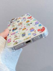 SpongeBob SquarePants 1個極簡粉色波浪圖案海綿彩繪防摔透明手機殼，適用於/Apple 11/12/12promax/14promax/15/15Pro/16/16promax及其他機型 - 彩色 - 查看 5