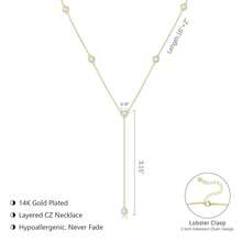 Luxval Lariat Gold Necklace For Women, Dainty Long Necklace 14k Gold Plated/Silver Y-Shaped Pendant Necklaces  Beaded Chain Drop Necklaces Jewelry For Women Gifts{"Color_name":"Gold-SixCZ"} - 黃金-SixCZ - 查看 7
