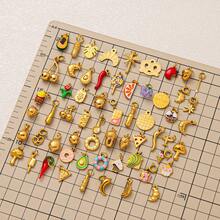 1pc Sweet And Cute New Fashionable Imitation Food Series Chili Mushroom Doughnut Hornbread Cheese Fries Toast Cake Blueberry Stainless Steel Pendant, Electroplated 18K Gold, Suitable For DIY Jewelry, Necklace, Bracelet Accessories, Earrings, Keychains, Bag Accessories, Women's Jewelry Accessories, Wallet Accessories, Small Pendant, Stainless Steel DIY Accessories