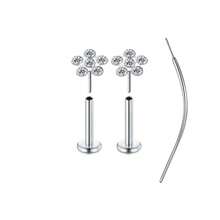 3件套无螺纹鼻钉，镶嵌立方氧化锆，男女通用，不锈钢材质，唇钉，扁平按压式耳环，立方氧化锆鼻环，适用于鼻部、耳垂、耳软骨穿孔，低致敏性，20G，附赠锥形工具 - 銀色 - 查看 48