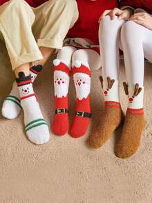 3 Paar Unisex & Familien Weihnachts Korallenfleece Warme Lange Socken, Herbst/Winter